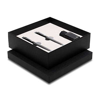 GASSIN darčekový set s guľôčkovým a plniacim perom a atramentom, čierna