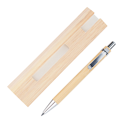 LAKIMUS long-life bamboo pen/pencil in a sleeve, beige