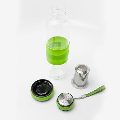 SULMONA sklenená fľaša s infúzerom 550 ml, zelená