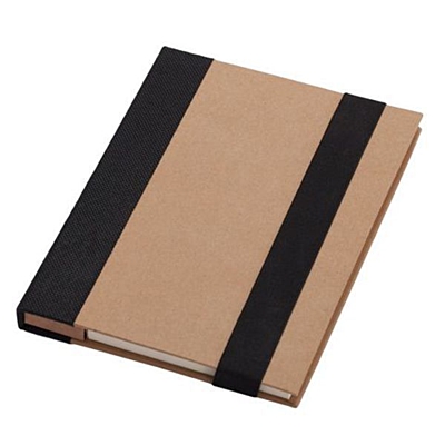 KRAFT PAPER zápisník s perem a lepícími papírky, černá/béžová