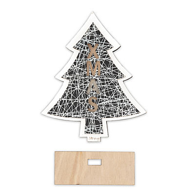 CHRISTMAS TREE drevená vianočná dekorácia s LED osvetlením, béžová